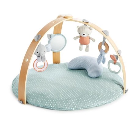INGENUITY Tapis d'éveil réversible bébé évolutif - Loamy™ - pliable, arche de jeu en bois amovible, 5 jouets,Cadeau Noel