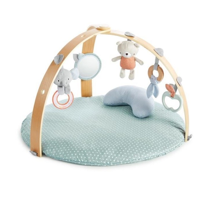 INGENUITY Tapis d'éveil réversible bébé évolutif - Loamy™ - pliable, arche de jeu en bois amovible, 5 jouets,Cadeau Noel