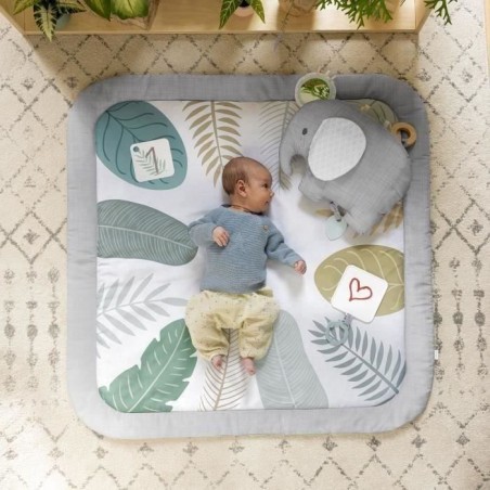 INGENUITY Tapis d'éveil bébé tout confort Petit Eléphant, 12 cartes étapes mensuelles et tableau personnalisable, Cadeau No