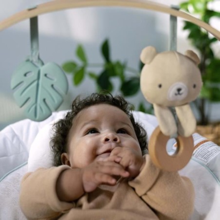 INGENUITY Transat bébé Nate l'Ourson avec arche d'éveil en bois, Cadeau Noel bébé