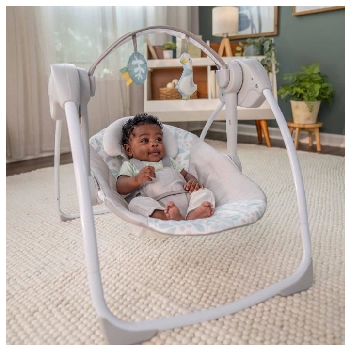 INGENUITY Transat bébé balancelle électrique pliable EndlessBloom, arche jouets, réglages balancement, minuterie, inclinaiso