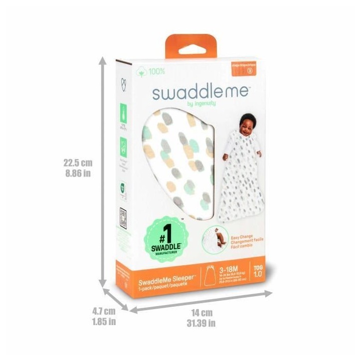 INGENUITY, Gigoteuse d'Emmaillotage, sac de couchage a pois, pour l'été TOG 0.5 évolutive de 3 a 18 mois certifié oeko-Tex INGENUITY, Gigoteuse d'Emmaillotage, sac de couchage a pois, pour l'été TOG 0.5 évolutive de 3 a 18 mois certifié oeko-Tex