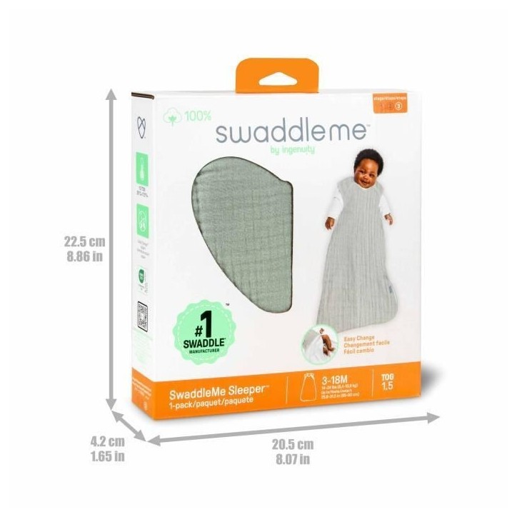 INGENUITY Gigoteuse d'Emmaillotage, sac de couchage Vert sauge en mousse de coton, TOG 1. évolutive de 3 a 18 mois certifié oe INGENUITY Gigoteuse d'Emmaillotage, sac de couchage Vert sauge en mousse de coton, TOG 1. évolutive de 3 a 18 mois certifié oe
