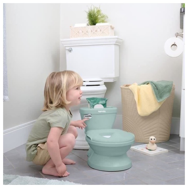 INGENUITY Mini Toilette enfant avec Réducteur de Toilette inclus, Chasse d'eau musicale et rangement lingette intégré Vert INGENUITY Mini Toilette enfant avec Réducteur de Toilette inclus, Chasse d'eau musicale et rangement lingette intégré Vert