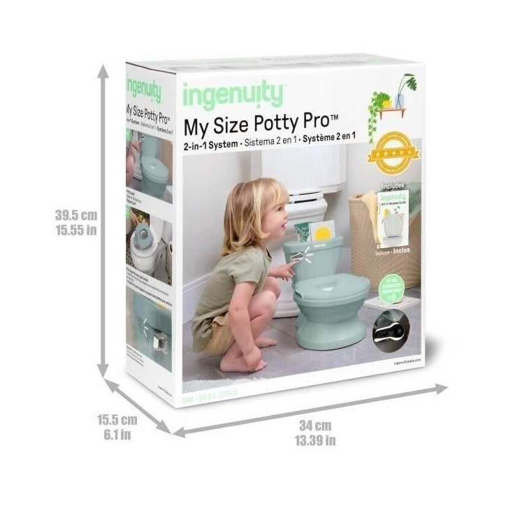 INGENUITY Mini Toilette enfant avec Réducteur de Toilette inclus, Chasse d'eau musicale et rangement lingette intégré Vert INGENUITY Mini Toilette enfant avec Réducteur de Toilette inclus, Chasse d'eau musicale et rangement lingette intégré Vert