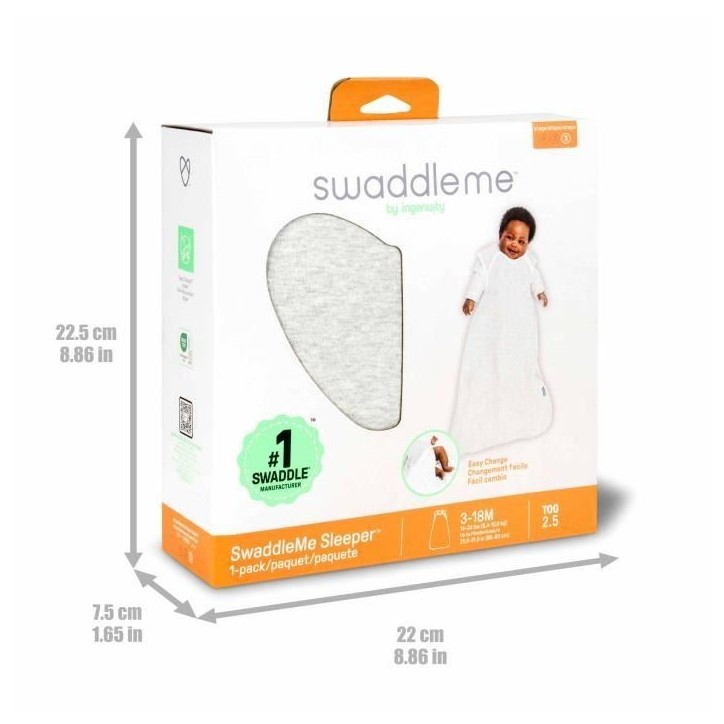 INGENUITY, Gigoteuse d'Emmaillotage, sac de couchage gris souris, TOG 2. 5 évolutive de 3 a 18 mois certifié oeko-Tex INGENUITY, Gigoteuse d'Emmaillotage, sac de couchage gris souris, TOG 2. 5 évolutive de 3 a 18 mois certifié oeko-Tex