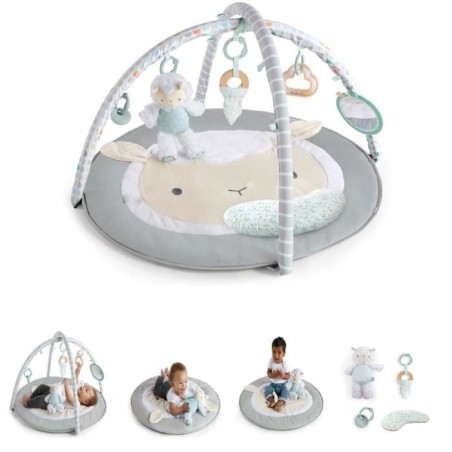 INGENUITY Tapis d'éveil bébé évolutif - Petit Mouton - Arche de jeu amovible, 5 jouets sensoriels, peluche mouton,Cadeau Noe