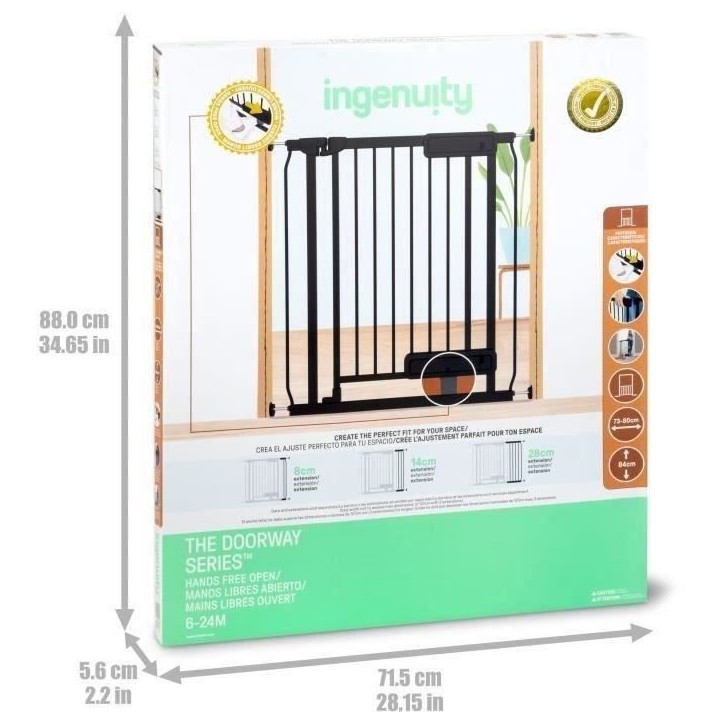 INGENUITY- Barriere de sécurité escalier enfants, animaux, ouverture main ou pied, 84cm de hauteur, largeur entre 73 et 80 cm INGENUITY- Barriere de sécurité escalier enfants, animaux, ouverture main ou pied, 84cm de hauteur, largeur entre 73 et 80 cm