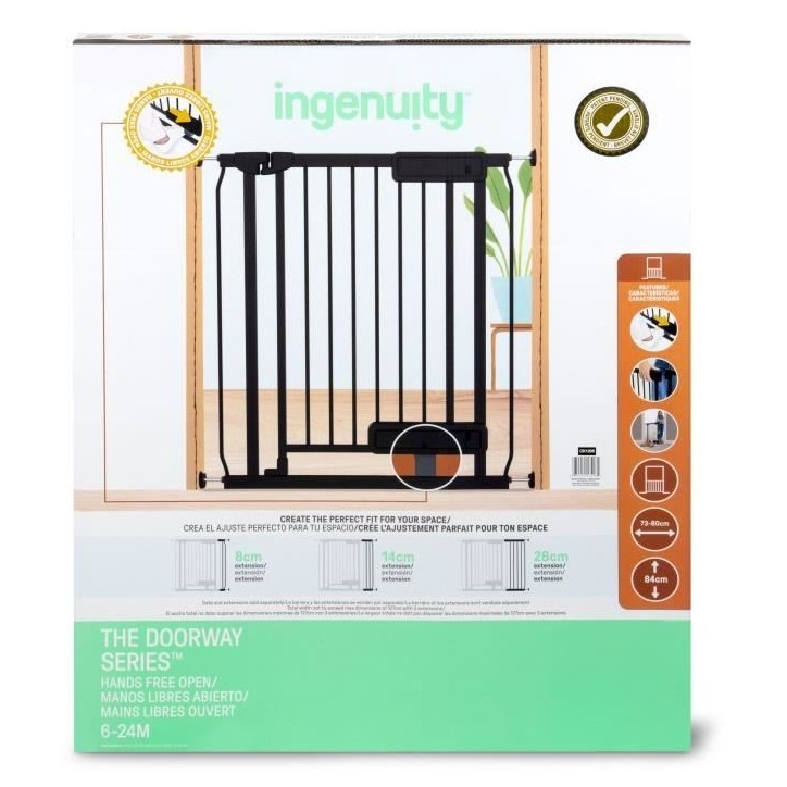 INGENUITY- Barriere de sécurité escalier enfants, animaux, ouverture main ou pied, 84cm de hauteur, largeur entre 73 et 80 cm INGENUITY- Barriere de sécurité escalier enfants, animaux, ouverture main ou pied, 84cm de hauteur, largeur entre 73 et 80 cm