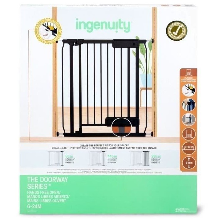 INGENUITY- Barriere de sécurité escalier enfants, animaux, ouverture main ou pied, 84cm de hauteur, largeur entre 73 et 80 cm INGENUITY- Barriere de sécurité escalier enfants, animaux, ouverture main ou pied, 84cm de hauteur, largeur entre 73 et 80 cm