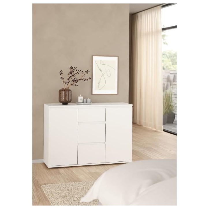 Buffet - Blanc - 2 portes - 3 tiroirs - 119 x 40x 83 cm LUK Buffet - Blanc - 2 portes - 3 tiroirs - 119 x 40x 83 cm LUK