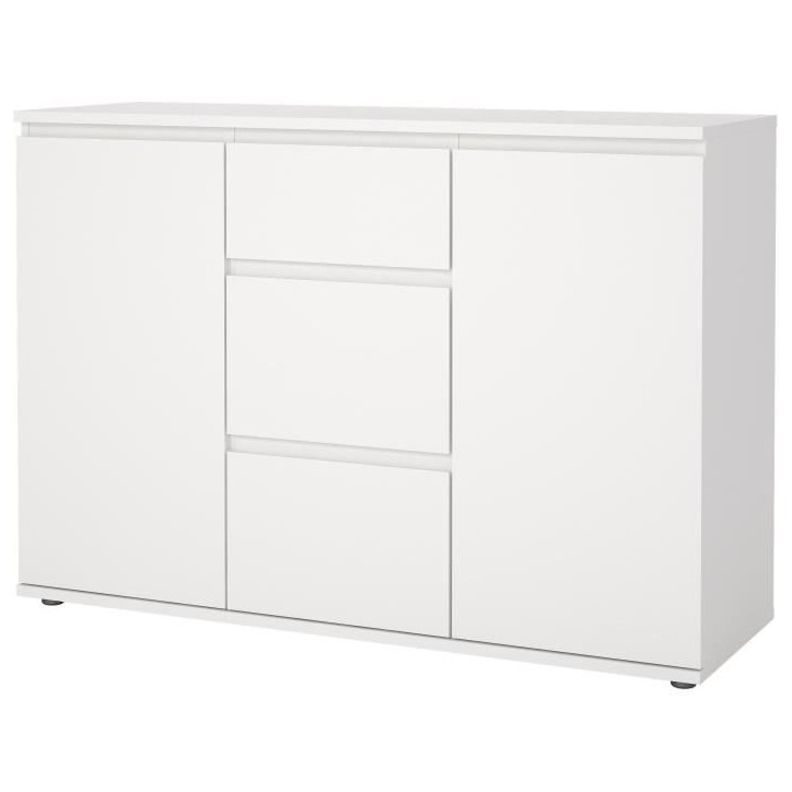 Buffet - Blanc - 2 portes - 3 tiroirs - 119 x 40x 83 cm LUK Buffet - Blanc - 2 portes - 3 tiroirs - 119 x 40x 83 cm LUK