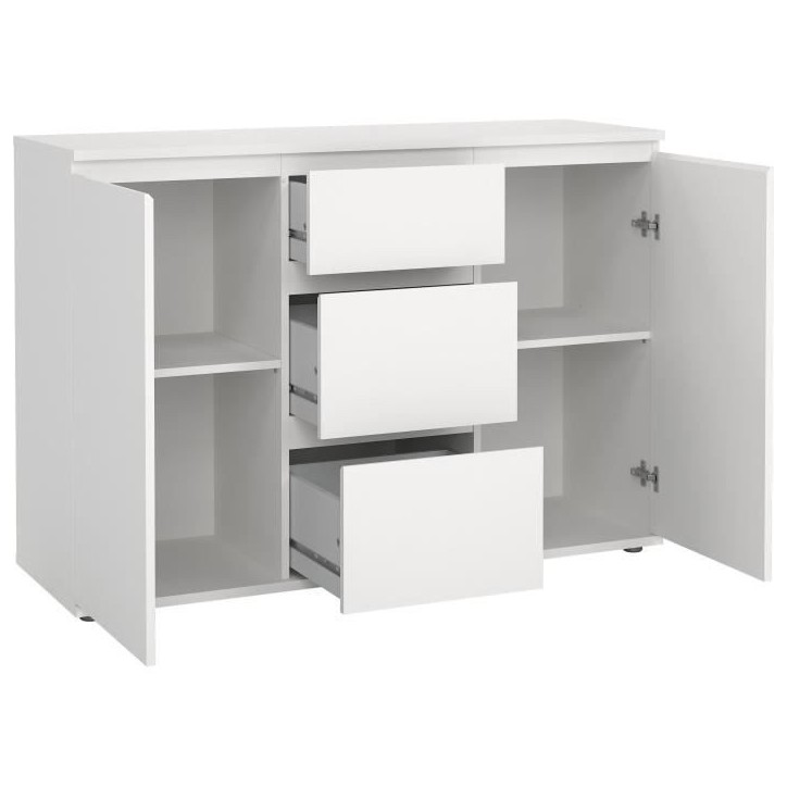 Buffet - Blanc - 2 portes - 3 tiroirs - 119 x 40x 83 cm LUK Buffet - Blanc - 2 portes - 3 tiroirs - 119 x 40x 83 cm LUK