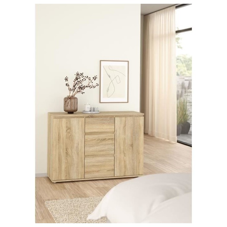 Buffet - Imitation chene - 2 portes - 3 tiroirs Buffet - Imitation chene - 2 portes - 3 tiroirs
