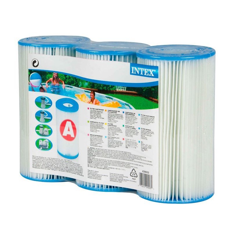 Lot de 3 cartouches de filtration A - Intex - Fibre Dacron - Faciles a