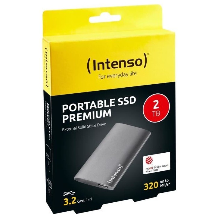 Disque dur SSD externe - INTENSO - PREMIUM - 2 To - Gris Disque dur SSD externe - INTENSO - PREMIUM - 2 To - Gris
