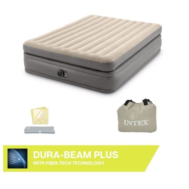 Matelas gonflable Intex - Prime Comfort - 2 personnes - 152x203x51 cm - Gris Matelas gonflable Intex - Prime Comfort - 2 personnes - 152x203x51 cm - Gris