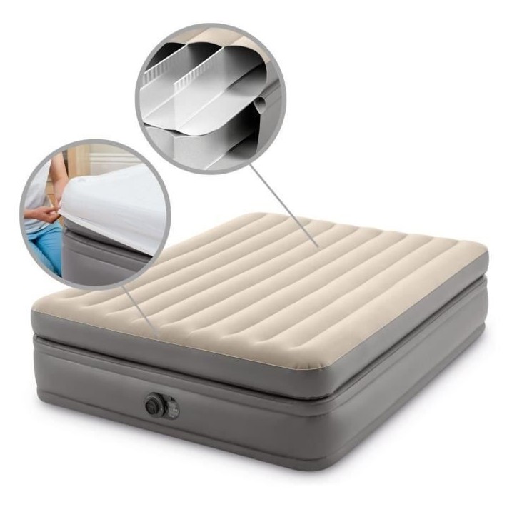 Matelas gonflable Intex - Prime Comfort - 2 personnes - 152x203x51 cm - Gris Matelas gonflable Intex - Prime Comfort - 2 personnes - 152x203x51 cm - Gris