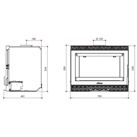 Insert a bûches - INVICTA - Sirocco convection naturemme - 8 KW - En fonte - Bûches 58 cm max