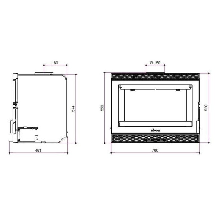 Insert a bûches - INVICTA - Sirocco convection naturemme - 8 KW - En fonte - Bûches 58 cm max