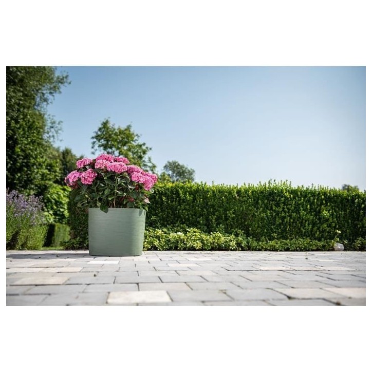 Pot avec réserve d'eau - GARDEN ID Respect - Vert de gris 40 x 40 cm - 100% déchets ménagers - 100% recyclable - Surface stru