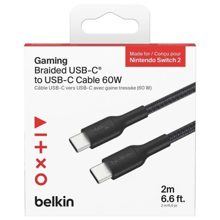 Câble USB-C vers USB-C Gaming - BELKIN - Nintendo Switch 2 - 60 W - Noir