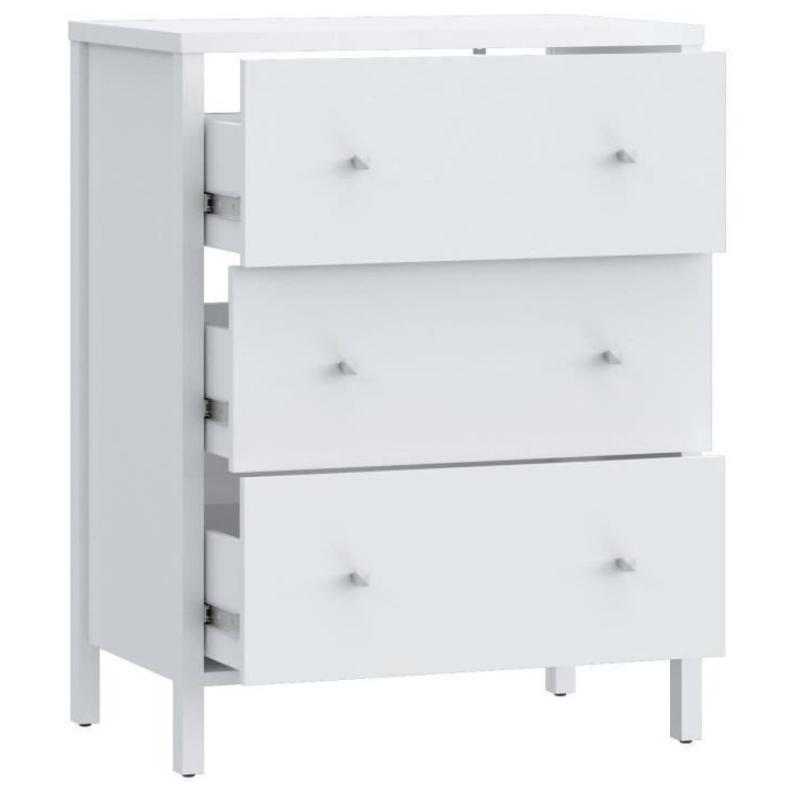Meuble sous lavabo - Blanc - 3 tiroirs - L64 x P40 x H83 cm - IPSARION Meuble sous lavabo - Blanc - 3 tiroirs - L64 x P40 x H83 cm - IPSARION