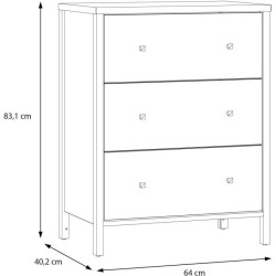 Meuble sous lavabo - Blanc - 3 tiroirs - L64 x P40 x H83 cm - IPSARION
