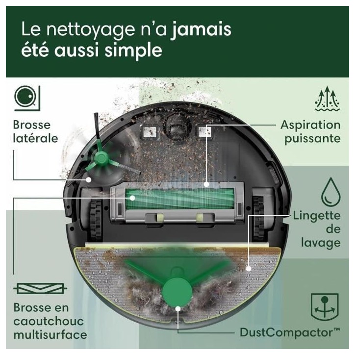Aspirateur Robot Laveur - IROBOT Roomba 205 Combo Compactor - 3h - 7000 Pa - 1820 ml - Noir Aspirateur Robot Laveur - IROBOT Roomba 205 Combo Compactor - 3h - 7000 Pa - 1820 ml - Noir