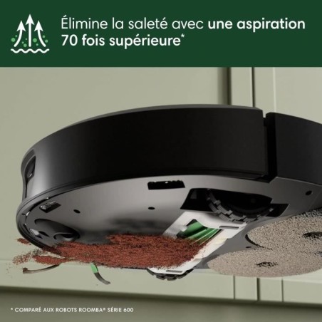 iRobot Roomba Plus 505 Noir - Base Multifonction - Lavage et séchage a l'air Chaud des lingettes - PrecisionVision IA