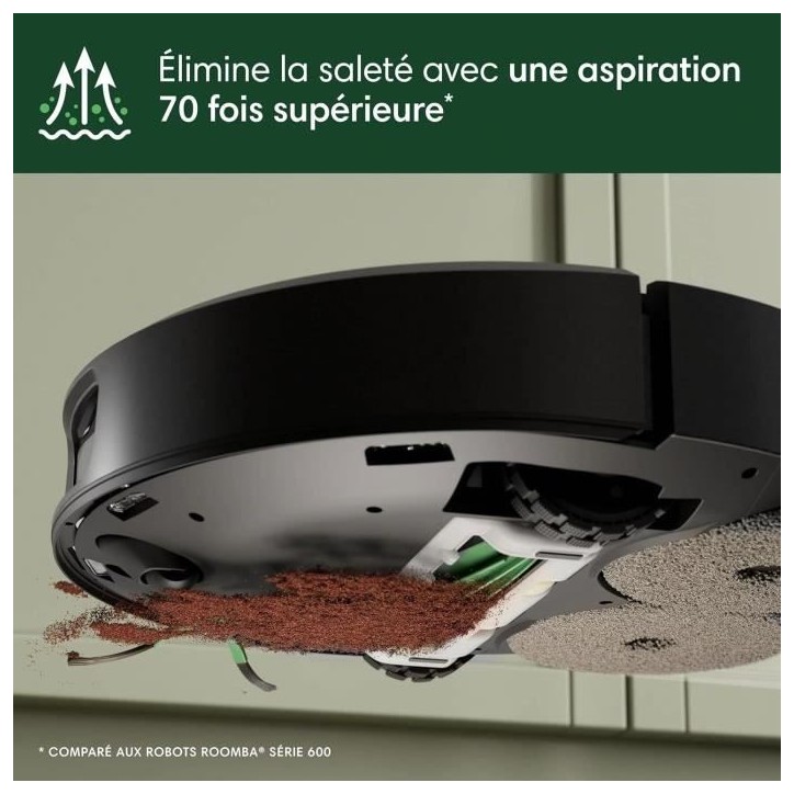 iRobot Roomba Plus 505 Noir - Base Multifonction - Lavage et séchage a l'air Chaud des lingettes - PrecisionVision IA