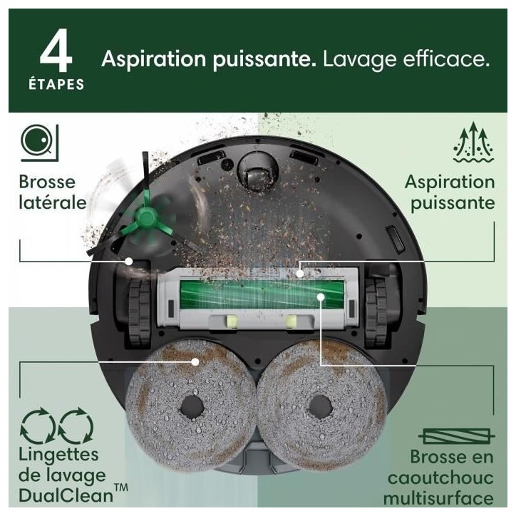 Aspirateur Robot Laveur - IROBOT Roomba Plus 405 Combo - Base Multifonction - Lavage et séchage des lingettes - LiDAR Clearview