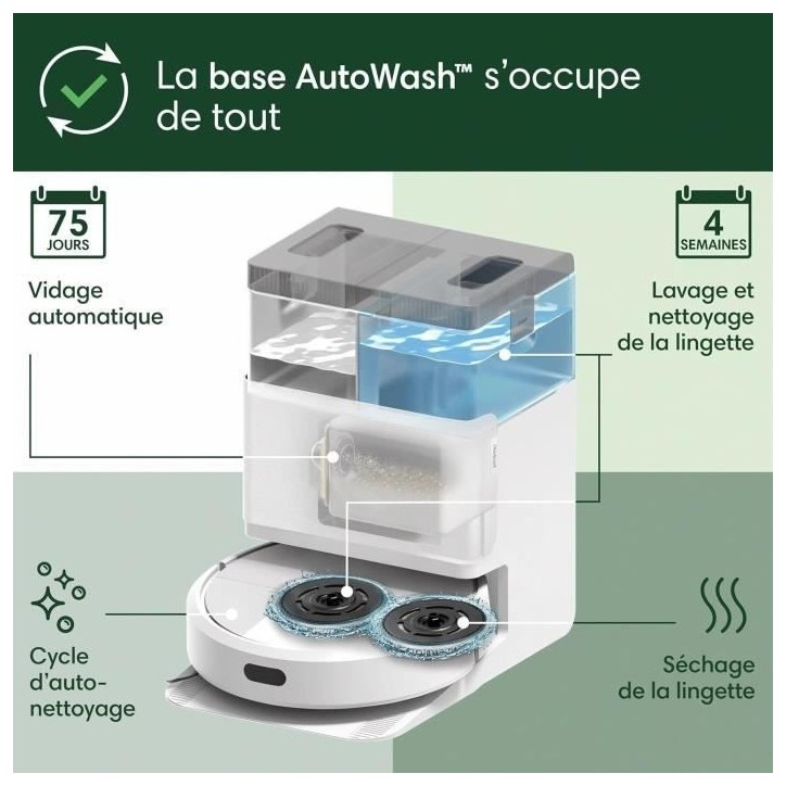 iRobot Roomba Plus 405 Combo Robot + AutoWash - Base Multifonction - Lavage et séchage des lingettes - LiDAR Clearview