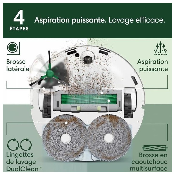 iRobot Roomba Plus 405 Combo Robot + AutoWash - Base Multifonction - Lavage et séchage des lingettes - LiDAR Clearview