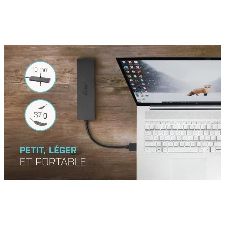 USB-C HUB I-TEC avec 4 Ports USB 3.0 avec Câble Intégré 20cm