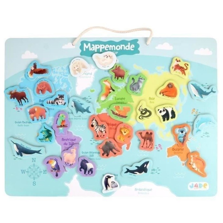 Plateau magnétique des continents - Jeu Éducatif - J.A.D.E - 30 pieces animaux - BOIS FSC - 40x30 cm - Des 3 ans Plateau magnétique des continents - Jeu Éducatif - J.A.D.E - 30 pieces animaux - BOIS FSC - 40x30 cm - Des 3 ans