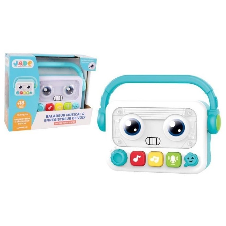 Baladeur robot musical & lumineux - J.A.D.E - 17 cm - Musique, Enregistrement & Déformation de Voix - Des 18 Mois Baladeur robot musical & lumineux - J.A.D.E - 17 cm - Musique, Enregistrement & Déformation de Voix - Des 18 Mois