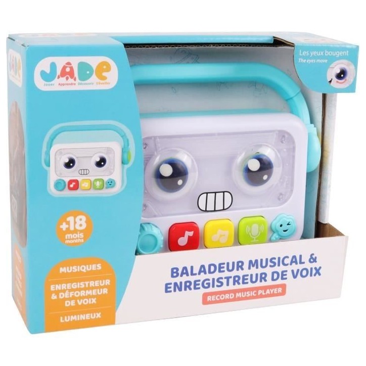 Baladeur robot musical & lumineux - J.A.D.E - 17 cm - Musique, Enregistrement & Déformation de Voix - Des 18 Mois Baladeur robot musical & lumineux - J.A.D.E - 17 cm - Musique, Enregistrement & Déformation de Voix - Des 18 Mois