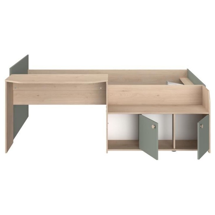 Lit combiné enfant 90x190/200 cm JADE - Chene / Vert céladon - Bureau et rangements - PARISOT Lit combiné enfant 90x190/200 cm JADE - Chene / Vert céladon - Bureau et rangements - PARISOT