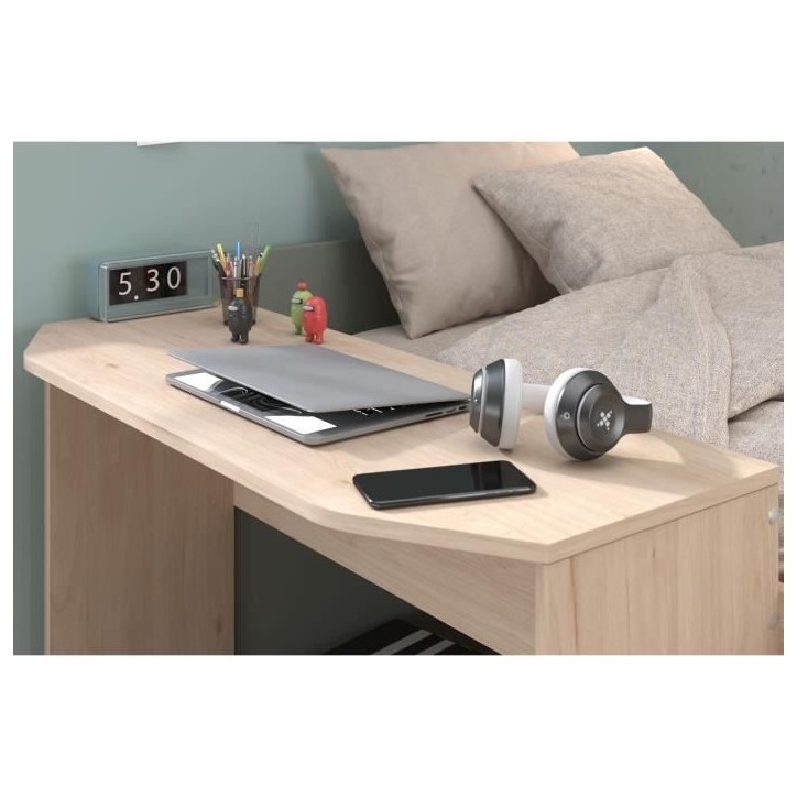 Lit combiné enfant 90x190/200 cm JADE - Chene / Vert céladon - Bureau et rangements - PARISOT Lit combiné enfant 90x190/200 cm JADE - Chene / Vert céladon - Bureau et rangements - PARISOT