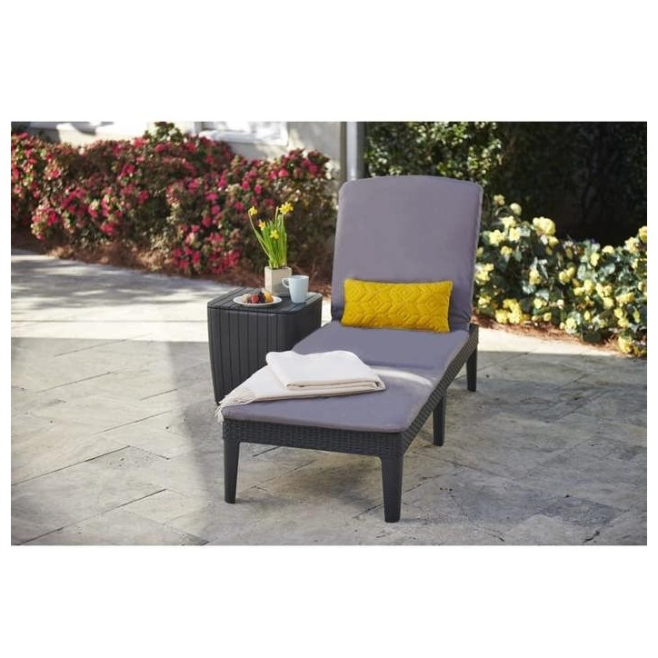Bain de soleil - Allibert by KETER – JAIPUR - en résine imitation rotin tressé - gris graphite - dossier réglable avec cous Bain de soleil - Allibert by KETER – JAIPUR - en résine imitation rotin tressé - gris graphite - dossier réglable avec cous