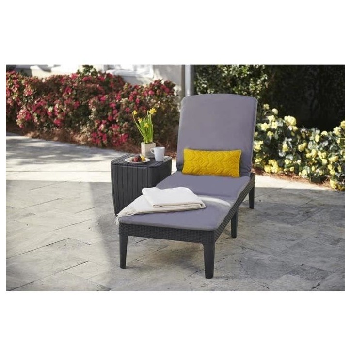 Bain de soleil - Allibert by KETER – JAIPUR - en résine imitation rotin tressé - gris graphite - dossier réglable avec cous Bain de soleil - Allibert by KETER – JAIPUR - en résine imitation rotin tressé - gris graphite - dossier réglable avec cous