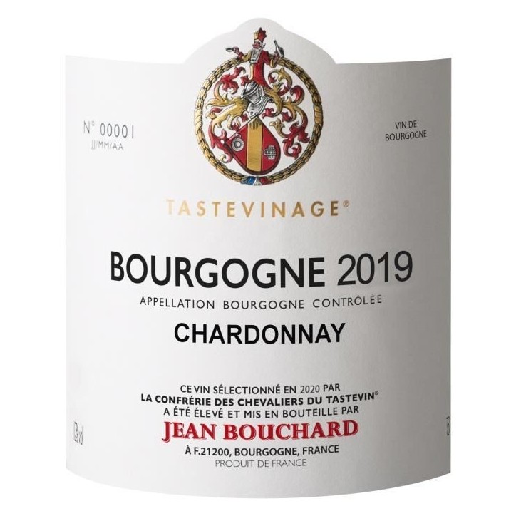 Jean Bouchard 2018 Bourgogne Chardonnay - Vin blanc de Bourgogne - Tastevinage