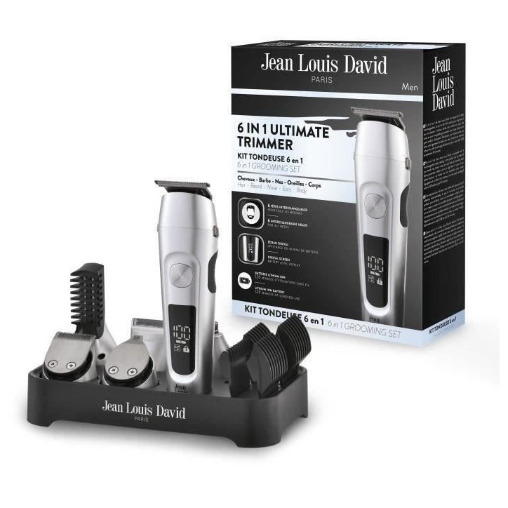 Tondeuse multiusage 6 en 1 - JEAN LOUIS DAVID - Ultimate Trimmer - Barbe, Contours, Précision, Nez/Oreilles, Cheveux & Corps Tondeuse multiusage 6 en 1 - JEAN LOUIS DAVID - Ultimate Trimmer - Barbe, Contours, Précision, Nez/Oreilles, Cheveux & Corps