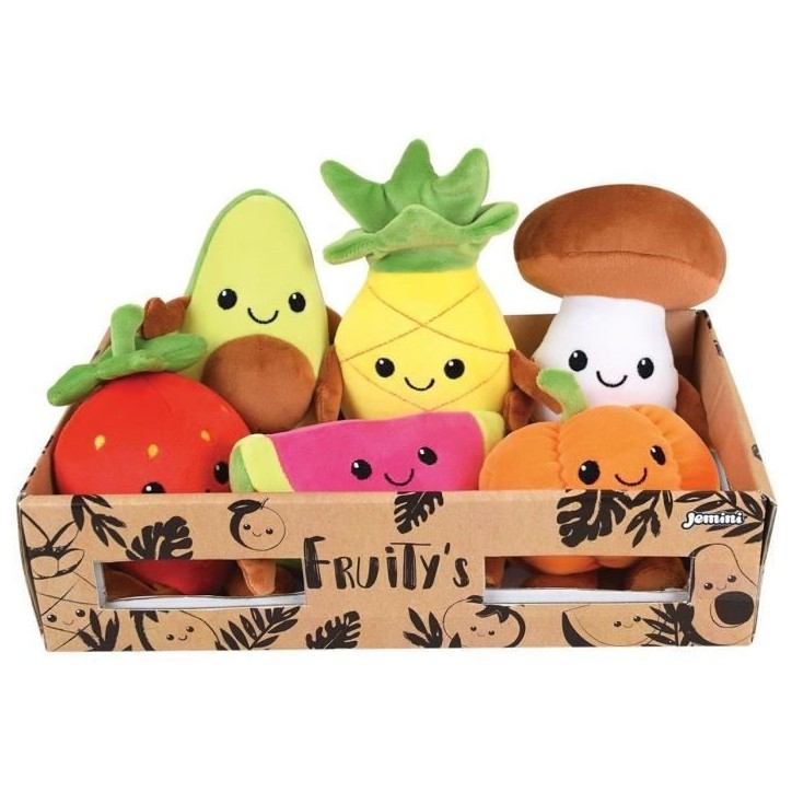 JEMINI Fruity 's cagette de 6 peluches toutes douces fruits et légumes +/- 17 cm JEMINI Fruity 's cagette de 6 peluches toutes douces fruits et légumes +/- 17 cm