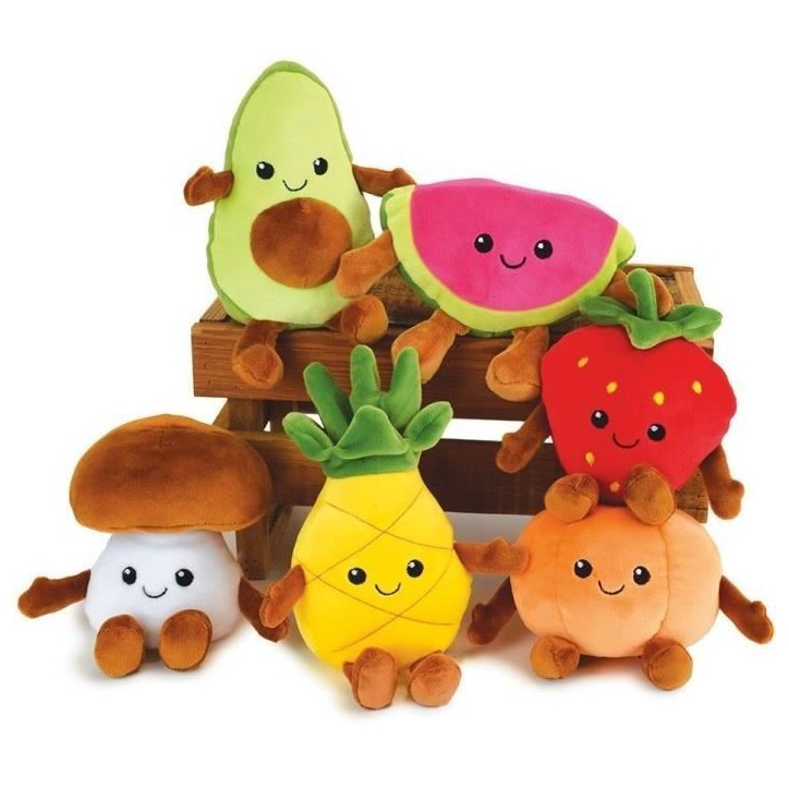 JEMINI Fruity 's cagette de 6 peluches toutes douces fruits et légumes +/- 17 cm JEMINI Fruity 's cagette de 6 peluches toutes douces fruits et légumes +/- 17 cm