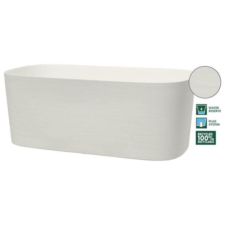 Jardiniere avec réserve d'eau - GARDEN ID Respect - Blanc 50 x 17 cm - 100% déchets ménagers - 100% recyclable - Surface stru