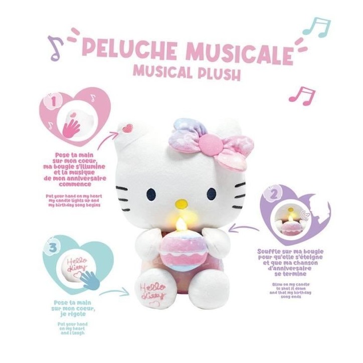Hello Kitty Peluche Interactive Anniversaire +/- 26 cm - JEMINI - Musique, bougie et rire interactifs. Hello Kitty Peluche Interactive Anniversaire +/- 26 cm - JEMINI - Musique, bougie et rire interactifs.