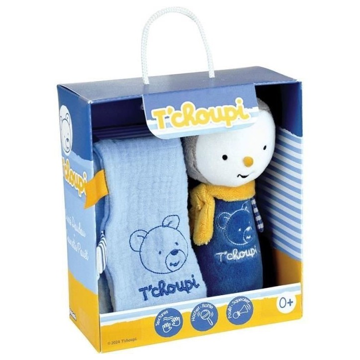 T'choupi Baby Coffret Naissance avec Doudou et Peluche Hochet +/- 25 cm - JEMINI - Idéal pour un cadeau de naissance.