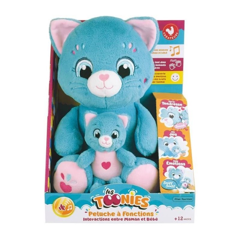 Peluche douce - JEMINI - TOONIES - Maman Chat intéractive et son béb